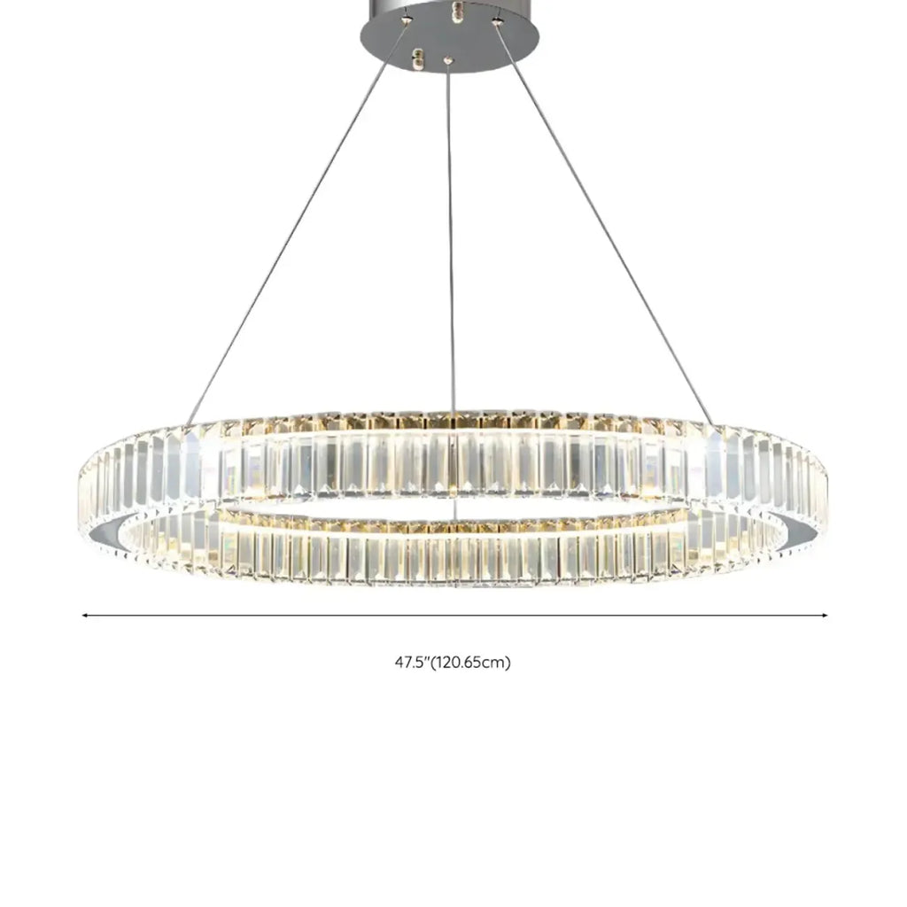 Lustre moderne glamour à double anneau de verre et LED