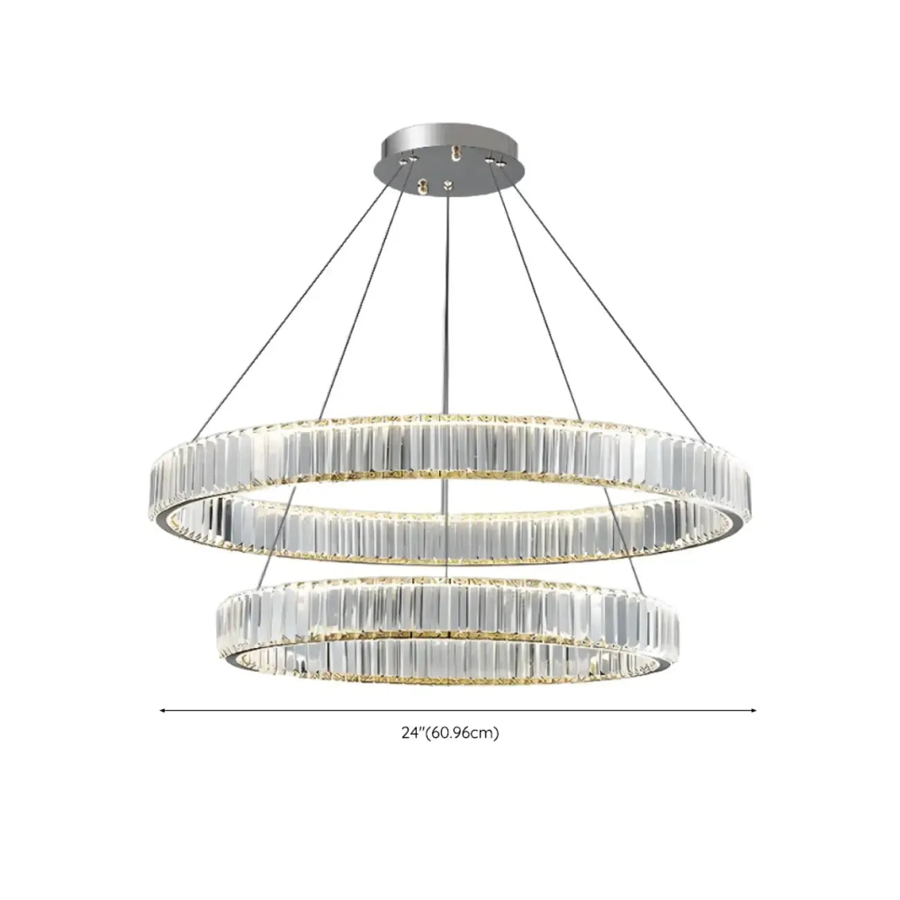 Lustre moderne glamour à double anneau de verre et LED