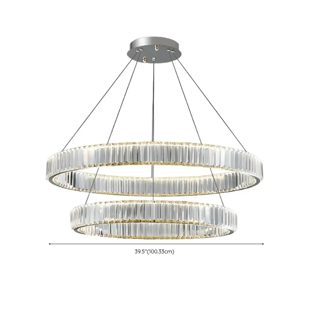 Lustre moderne glamour à double anneau de verre et LED