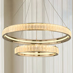 Lustre élégant à LED en cristal et anneaux dorés de luxe