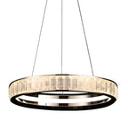 Lustre élégant à LED en cristal et anneaux dorés de luxe