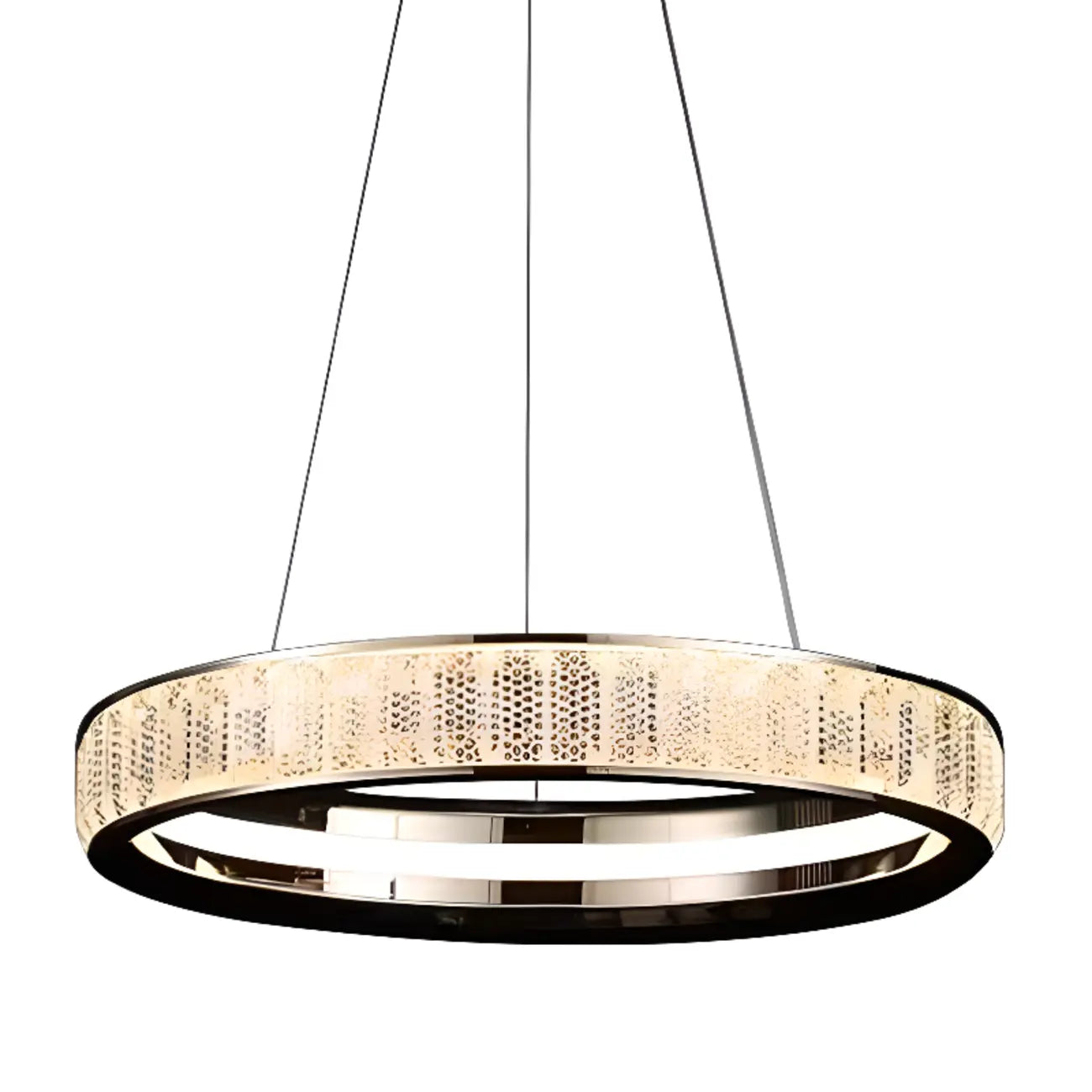 Lustre élégant à LED en cristal et anneaux dorés de luxe
