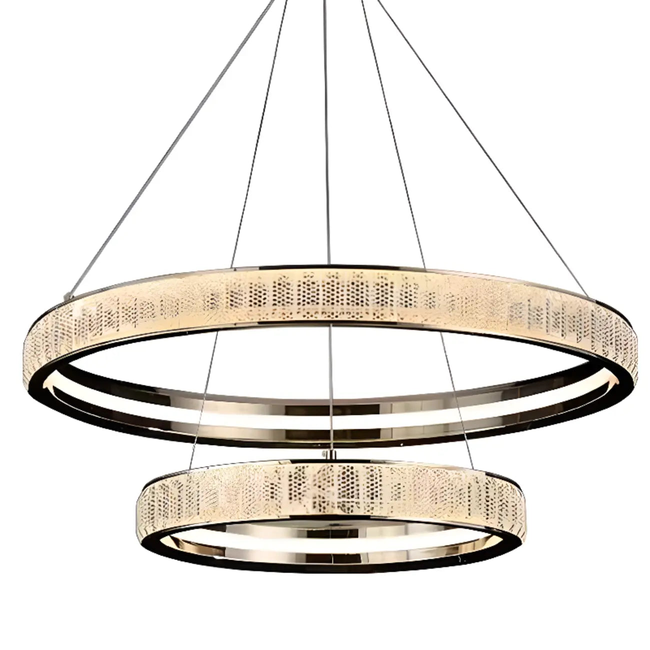 Lustre élégant à LED en cristal et anneaux dorés de luxe