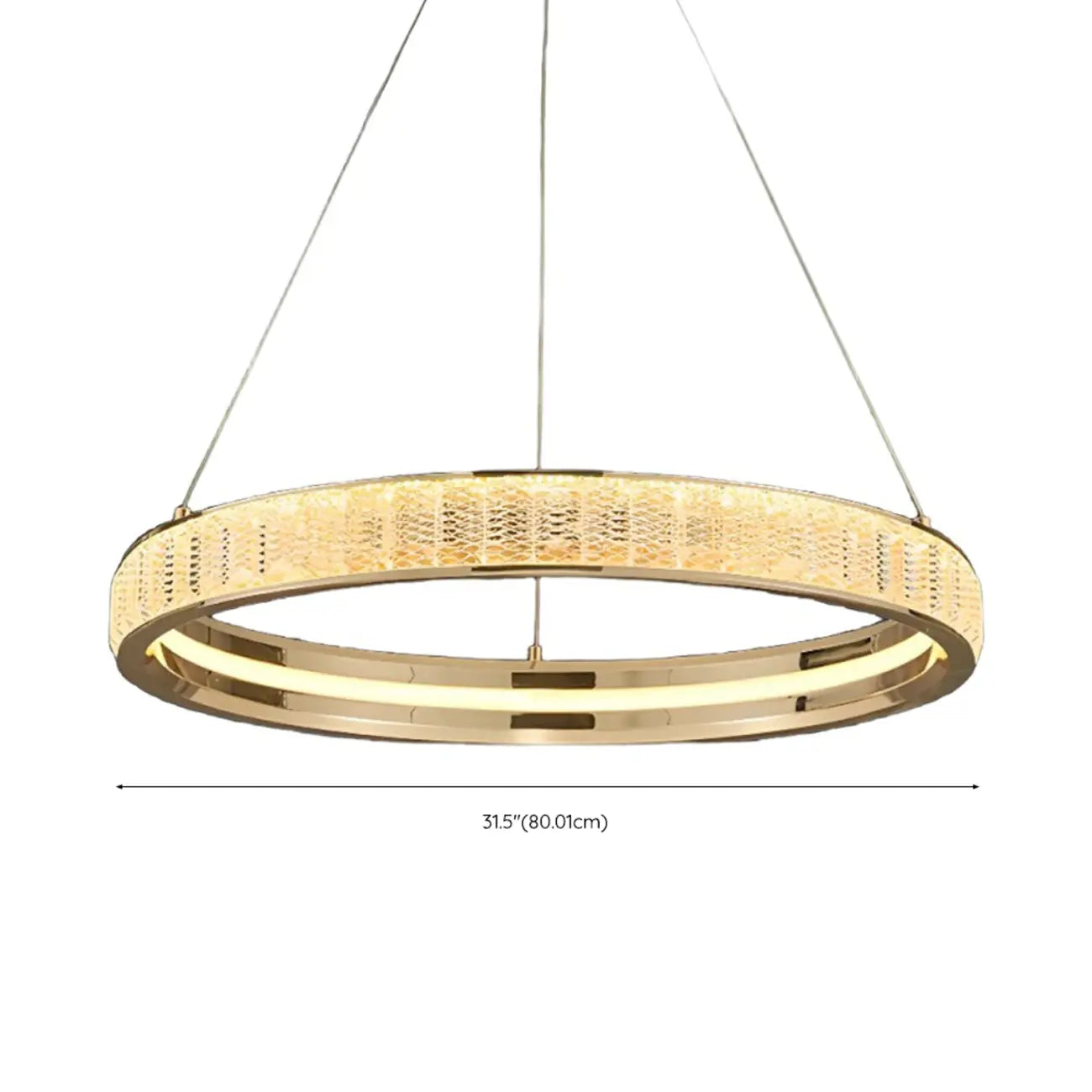 Lustre élégant à LED en cristal et anneaux dorés de luxe