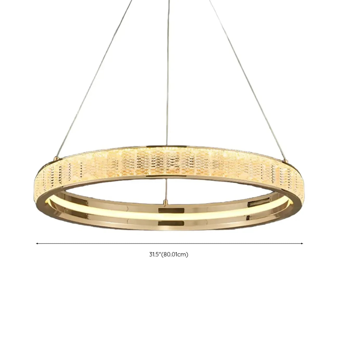 Lustre élégant à LED en cristal et anneaux dorés de luxe