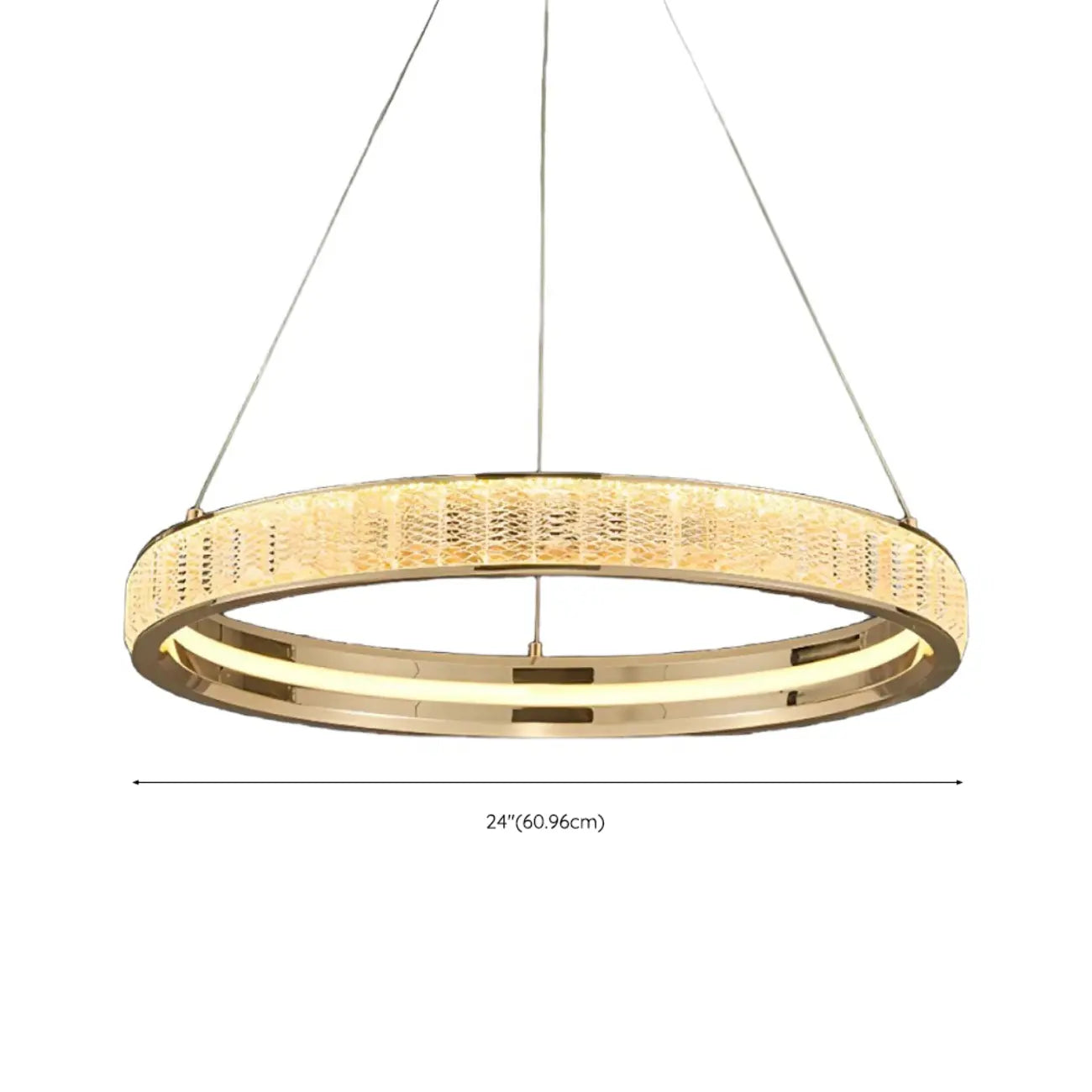 Lustre élégant à LED en cristal et anneaux dorés de luxe