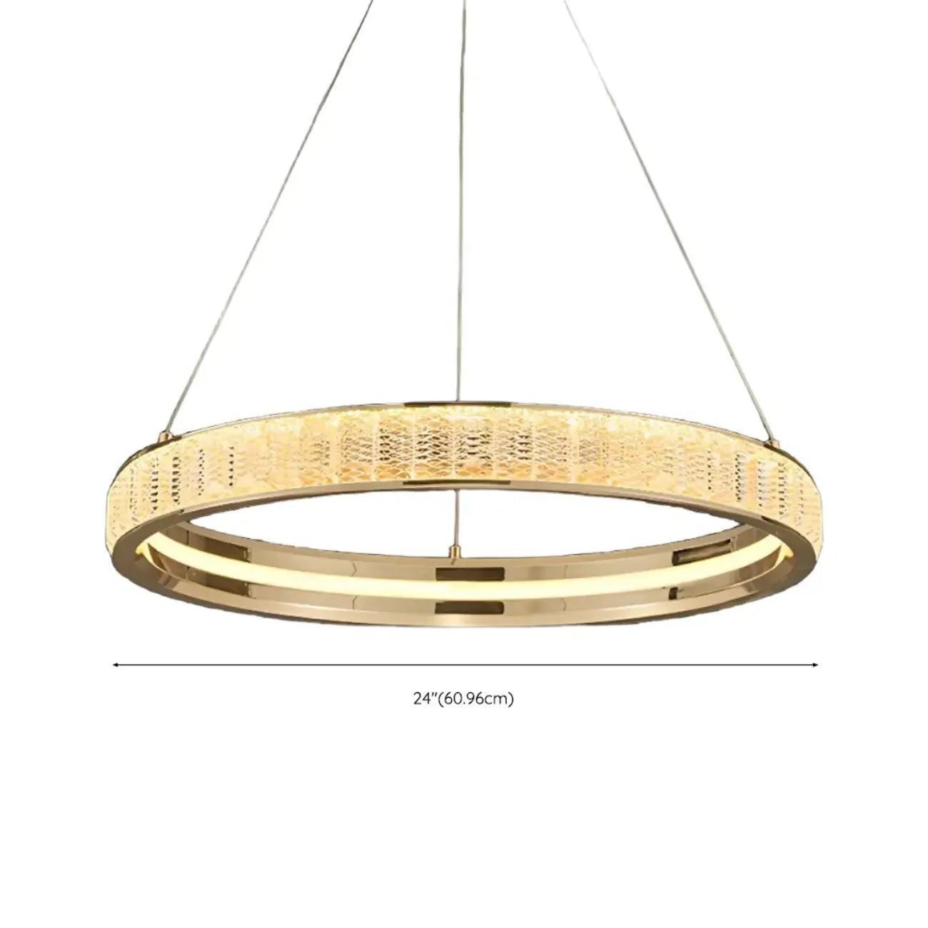 Lustre élégant à LED en cristal et anneaux dorés de luxe