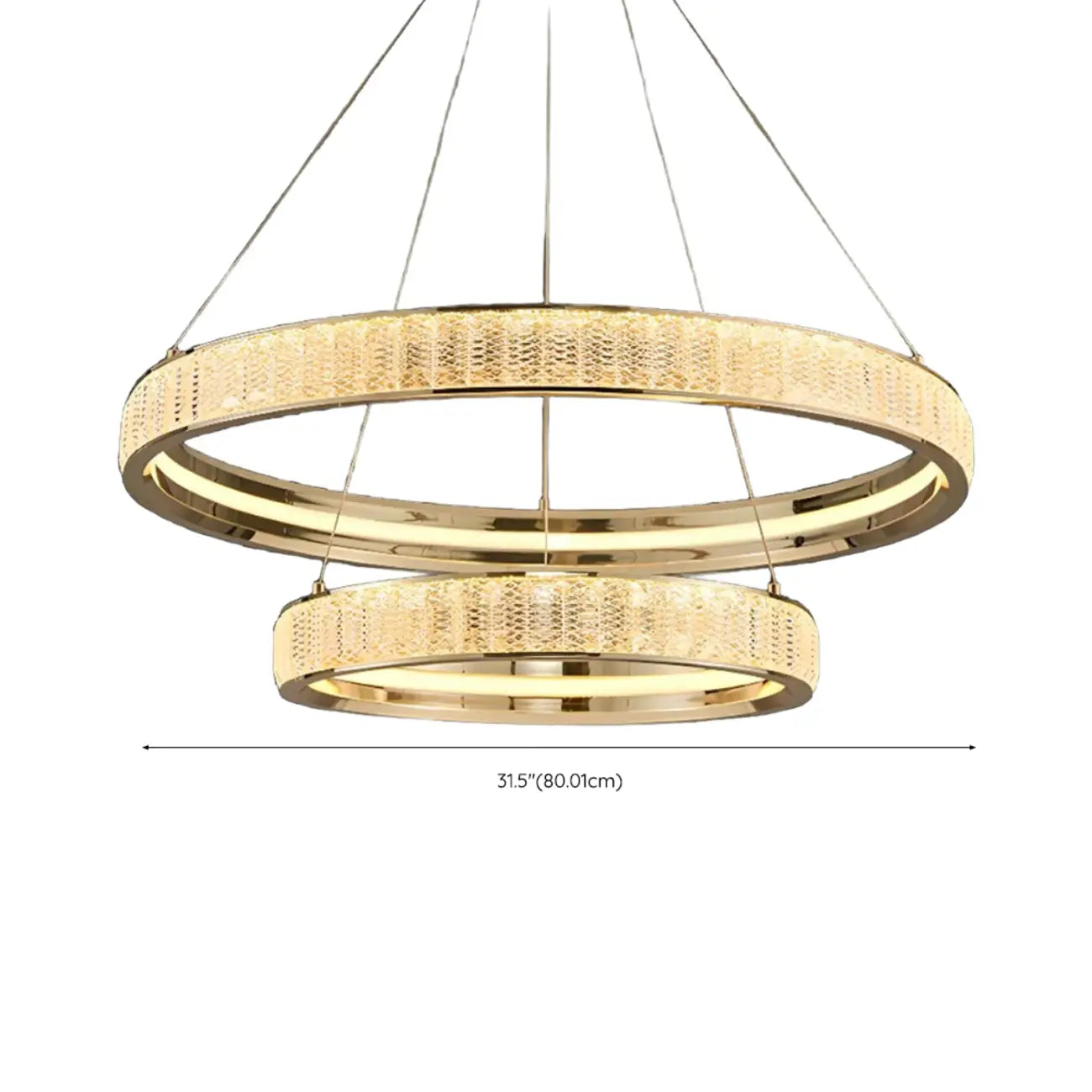 Lustre élégant à LED en cristal et anneaux dorés de luxe