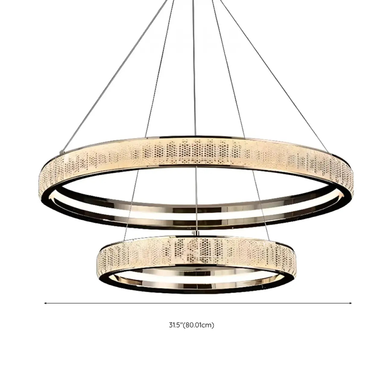 Lustre élégant à LED en cristal et anneaux dorés de luxe