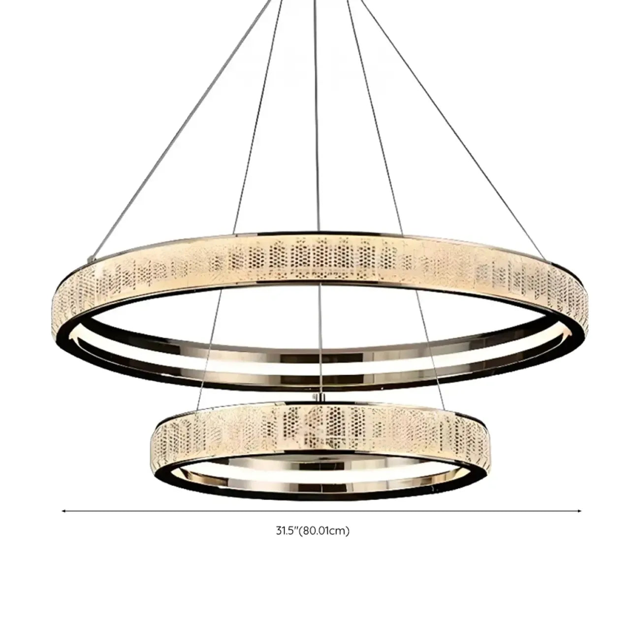 Lustre élégant à LED en cristal et anneaux dorés de luxe
