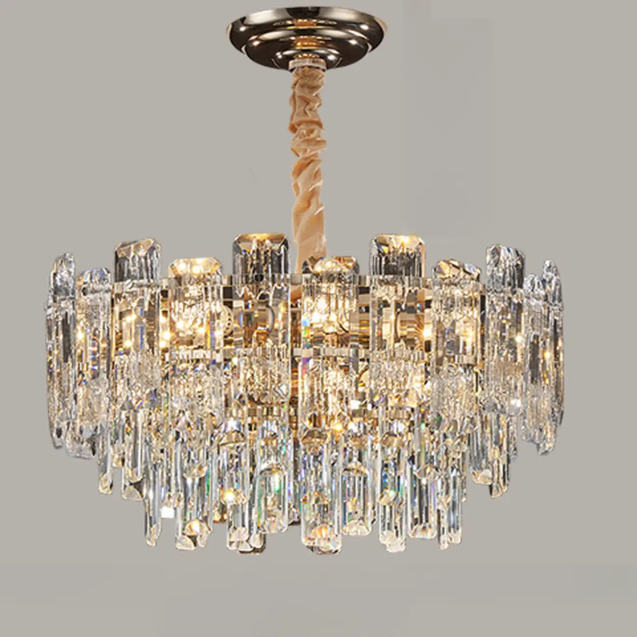 Lustre rond glamour en métal et cristal