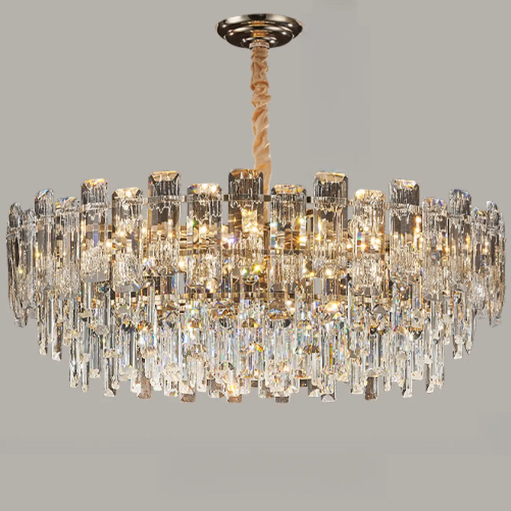 Lustre rond glamour en métal et cristal