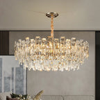 Lustre rond glamour en métal et cristal