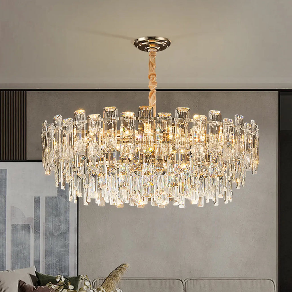 Lustre rond glamour en métal et cristal