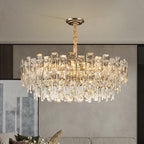 Lustre rond glamour en métal et cristal