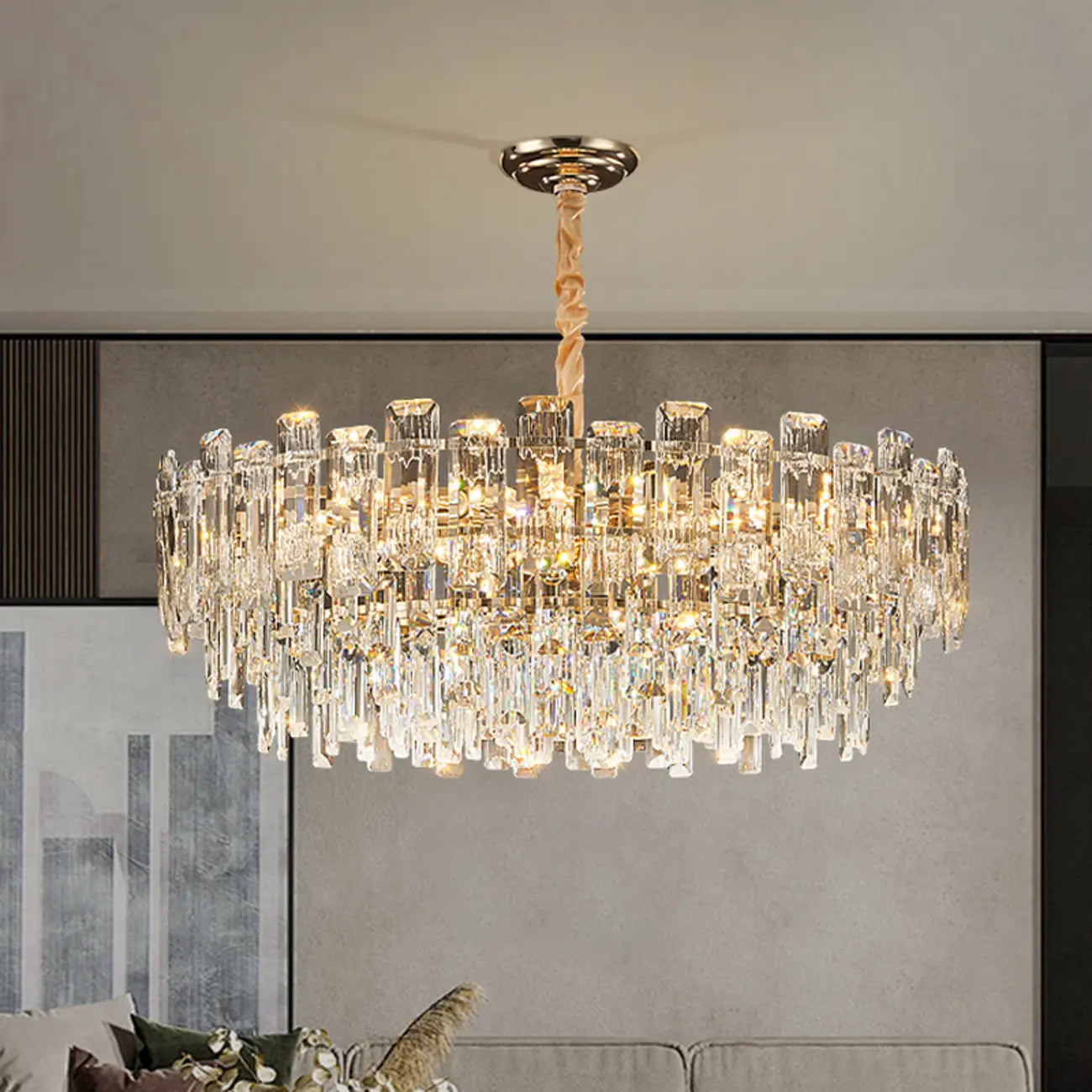 Lustre rond glamour en métal et cristal