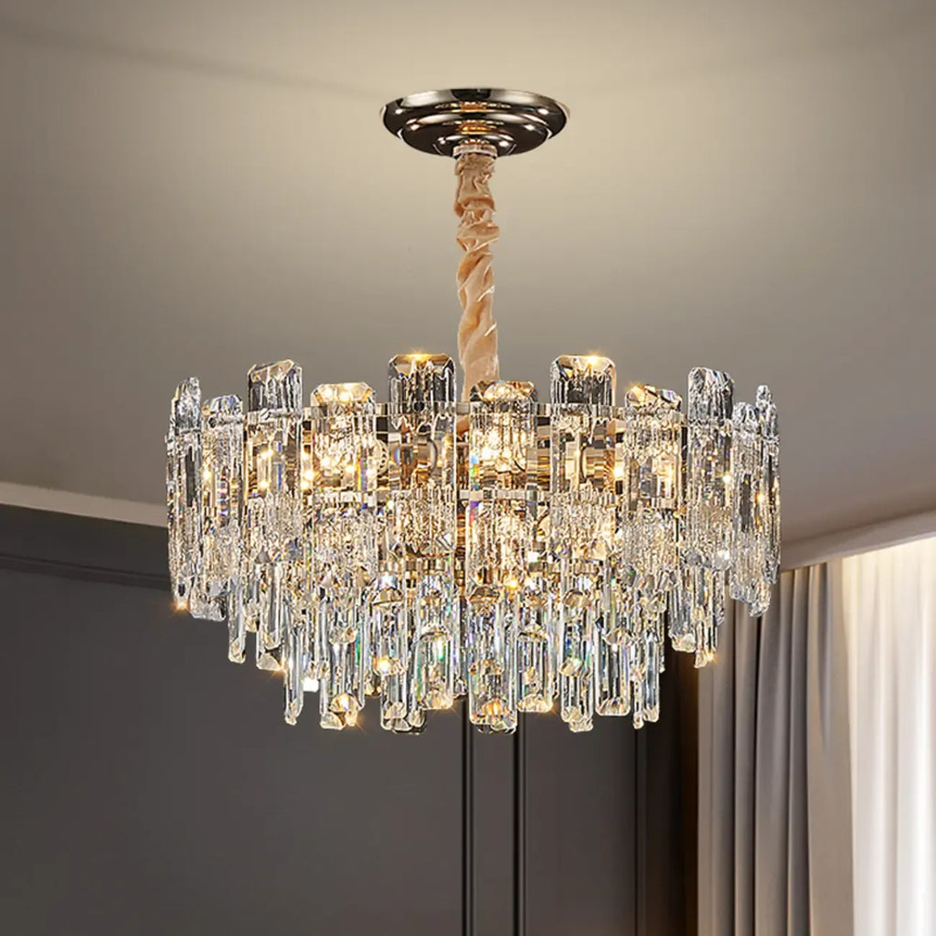 Lustre rond glamour en métal et cristal