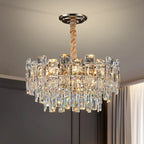Lustre rond glamour en métal et cristal