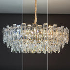 Lustre rond glamour en métal et cristal