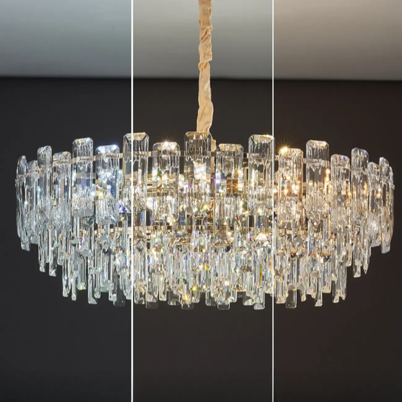 Lustre rond glamour en métal et cristal