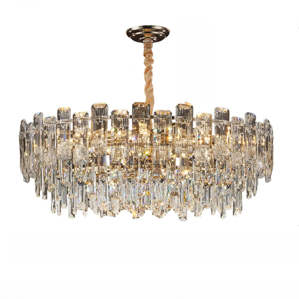 Lustre rond glamour en métal et cristal