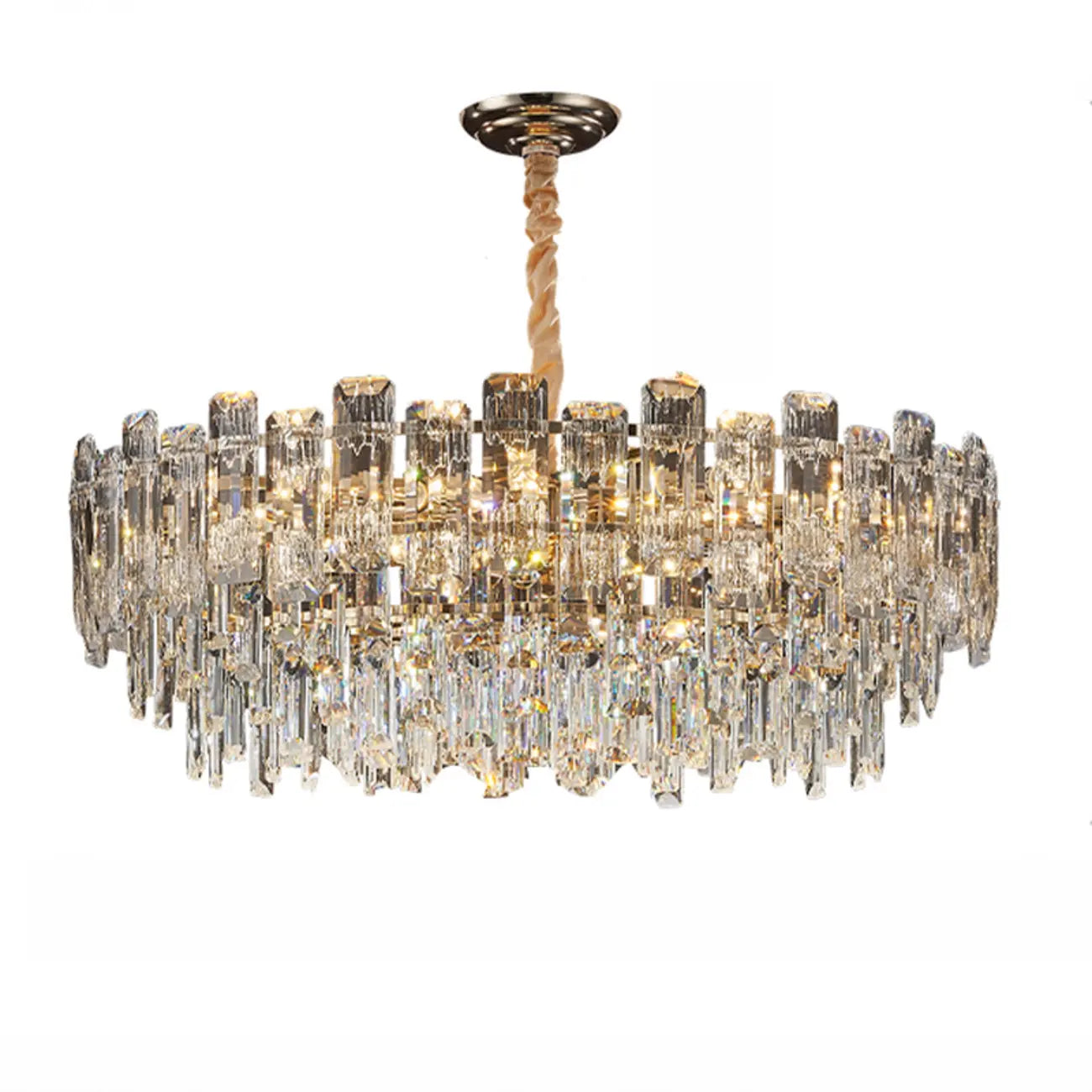 Lustre rond glamour en métal et cristal