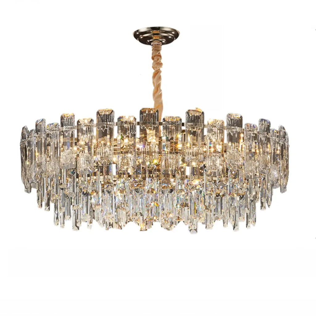 Lustre rond glamour en métal et cristal