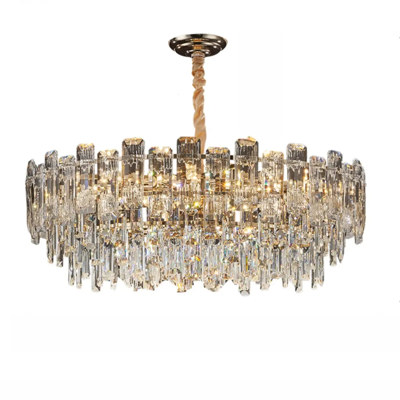 Lustre rond glamour en métal et cristal