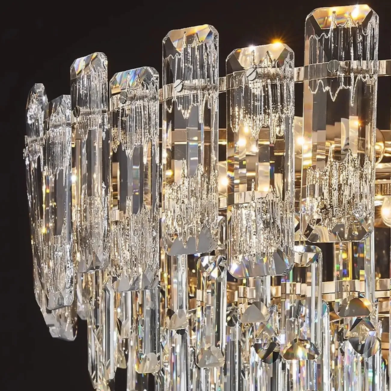 Lustre rond glamour en métal et cristal