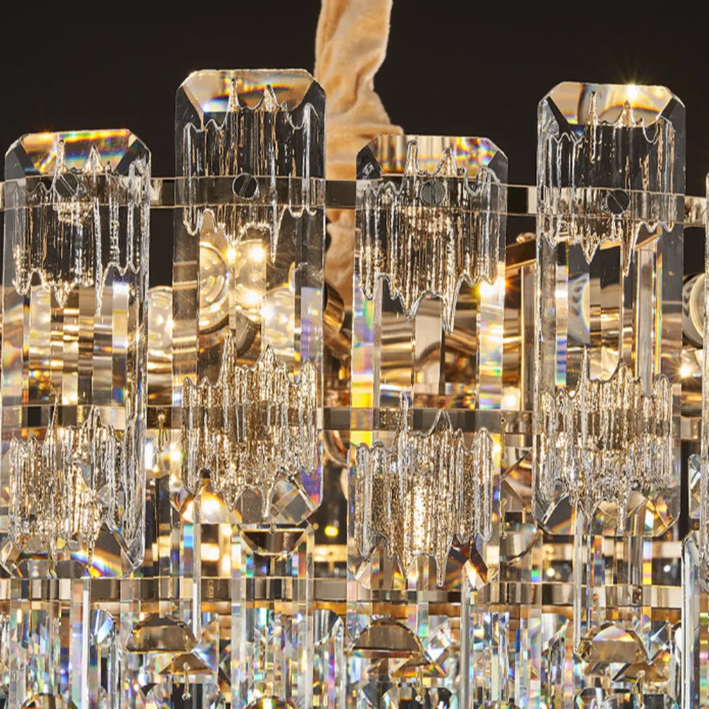 Lustre rond glamour en métal et cristal
