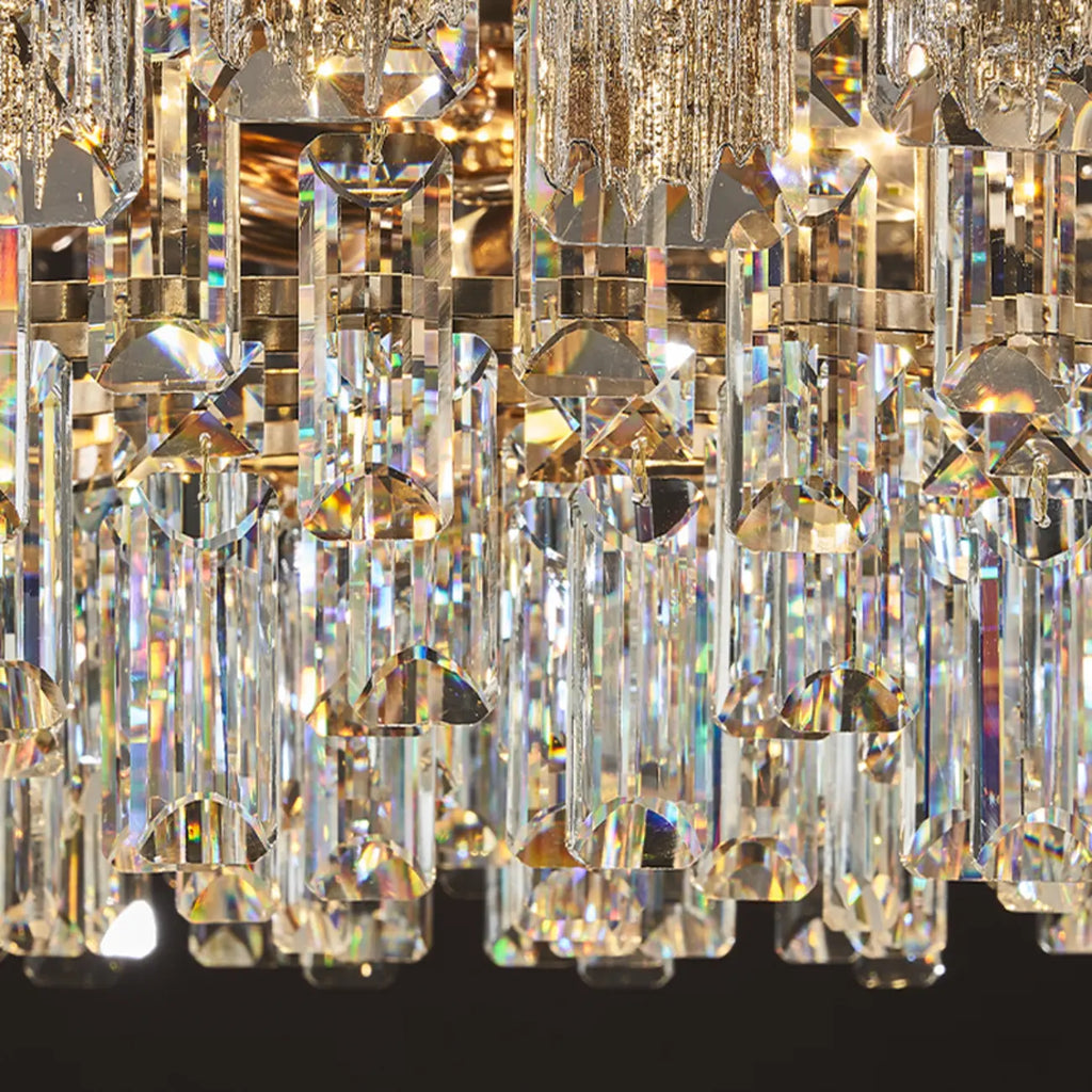 Lustre rond glamour en métal et cristal