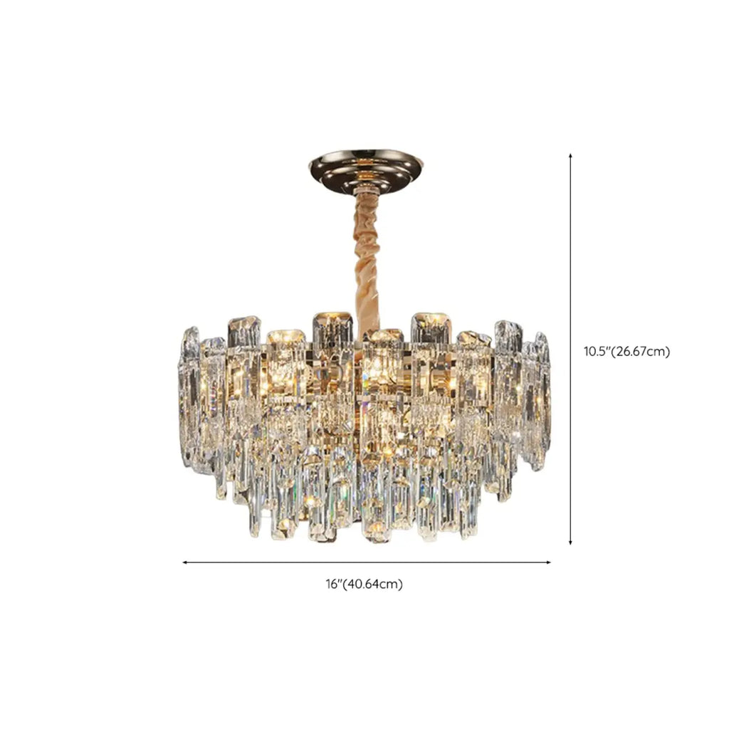 Lustre rond glamour en métal et cristal