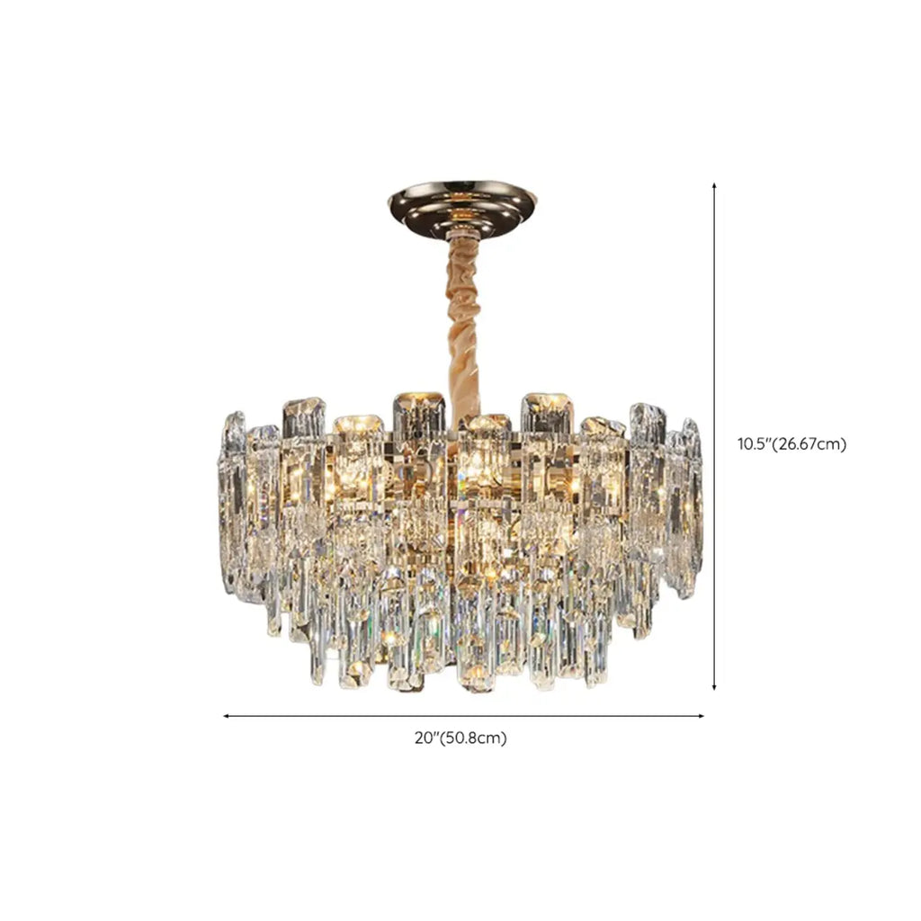 Lustre rond glamour en métal et cristal