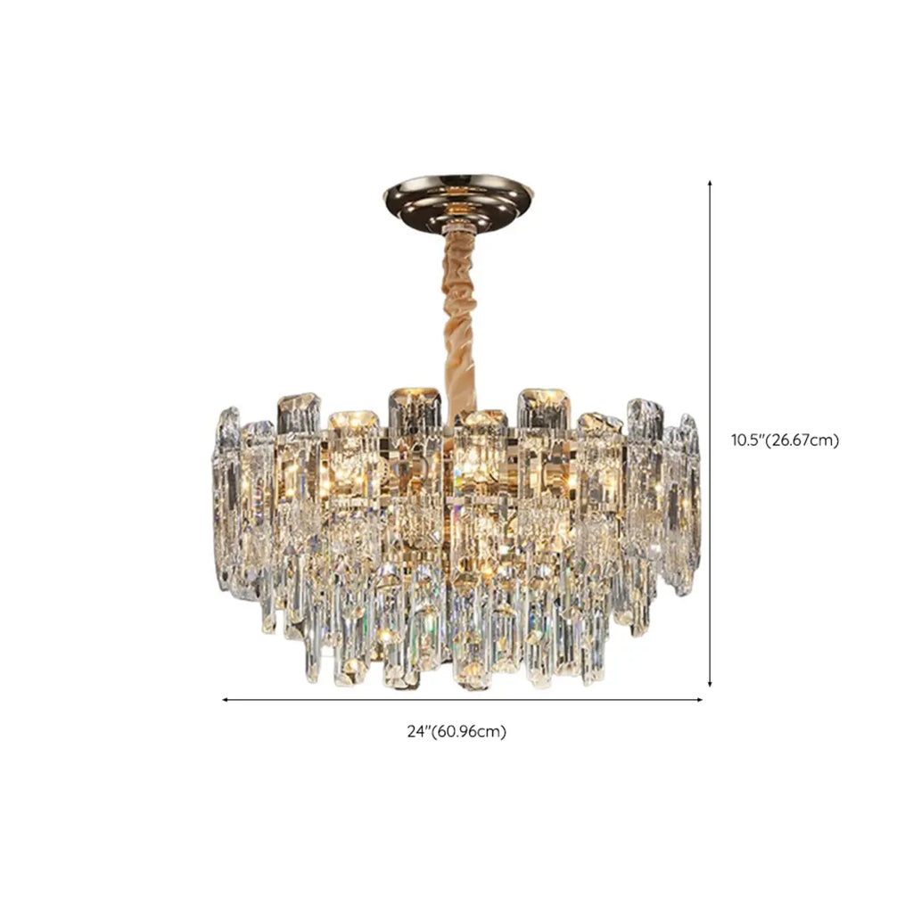 Lustre rond glamour en métal et cristal
