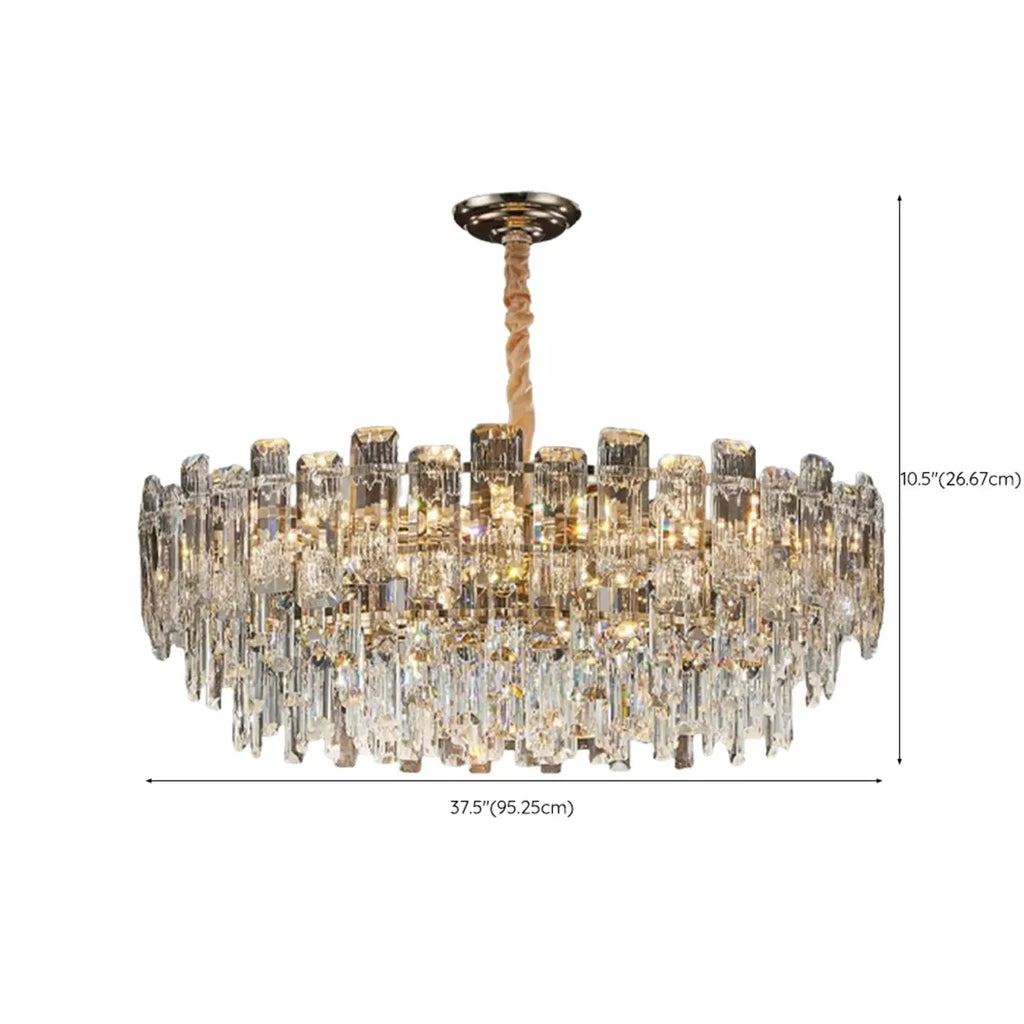 Lustre rond glamour en métal et cristal