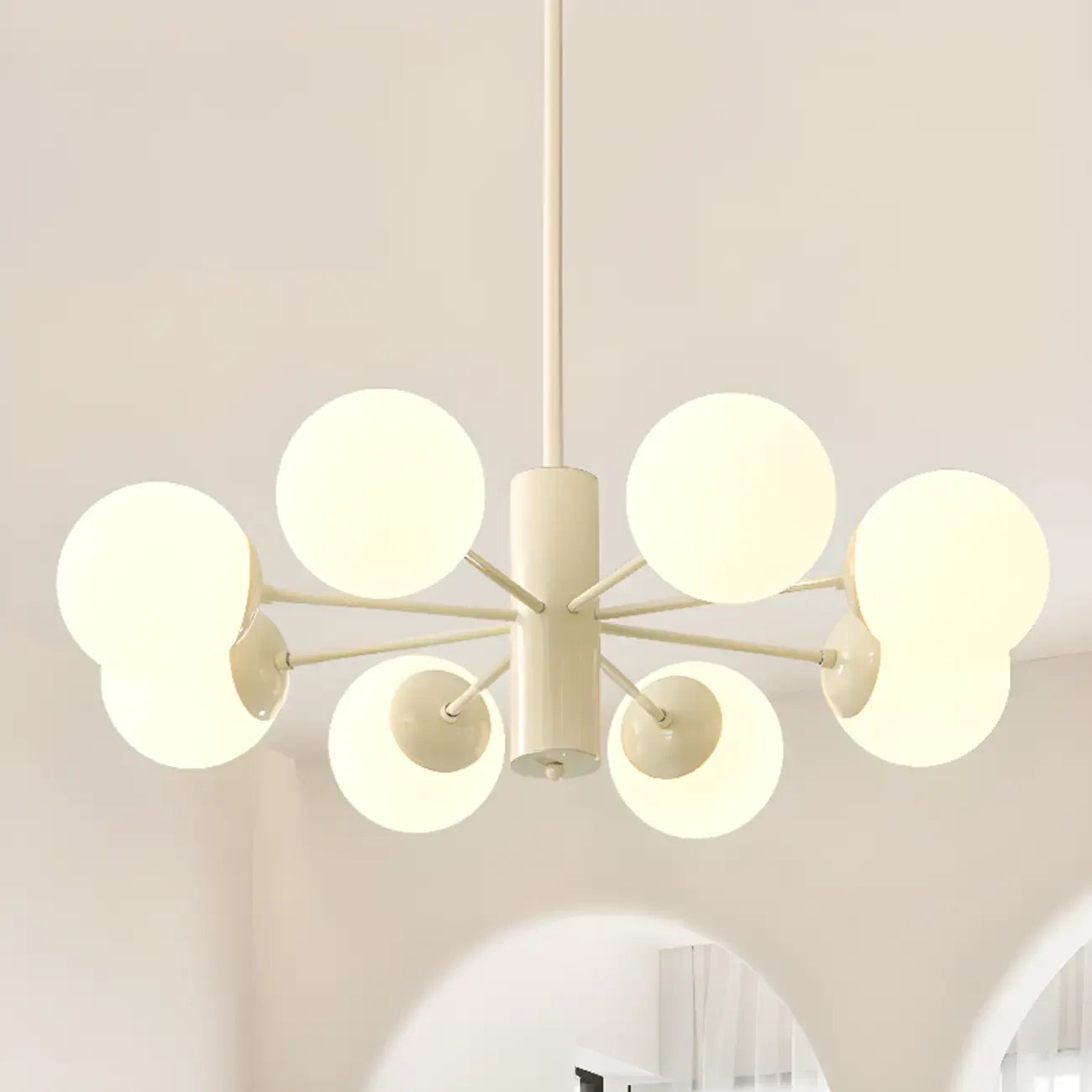 Lustre Sputnik minimaliste en verre sphérique blanc