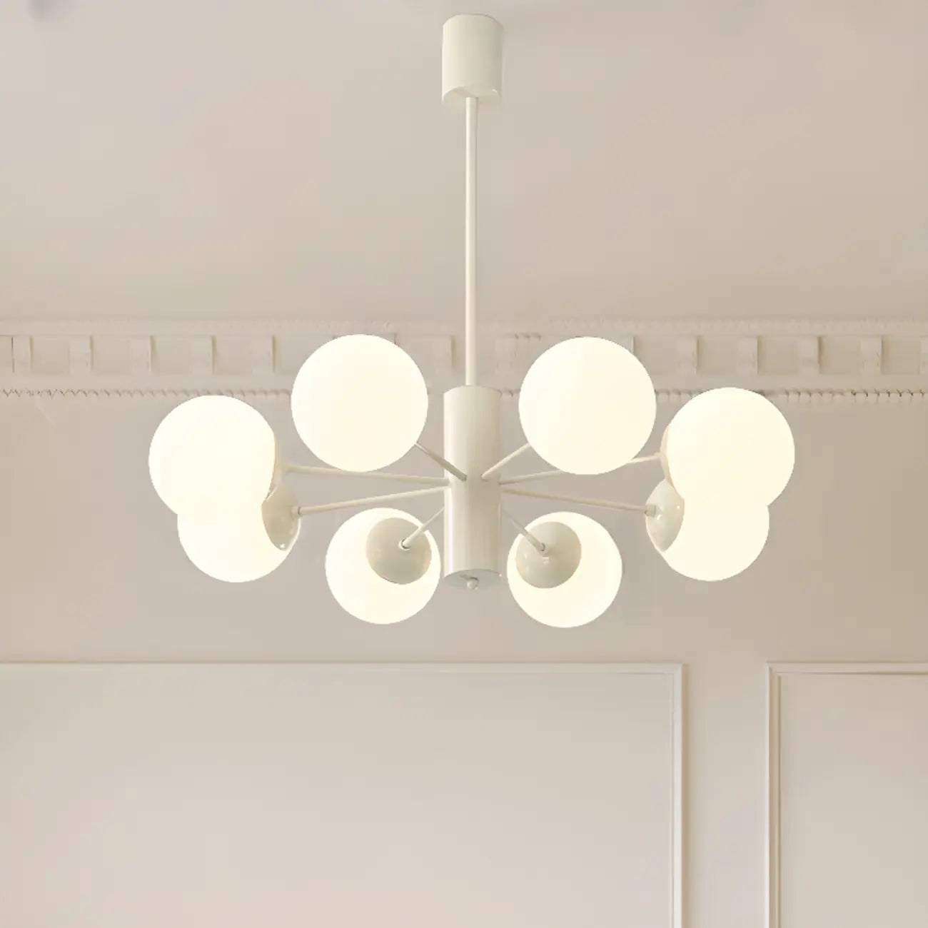 Lustre Sputnik minimaliste en verre sphérique blanc