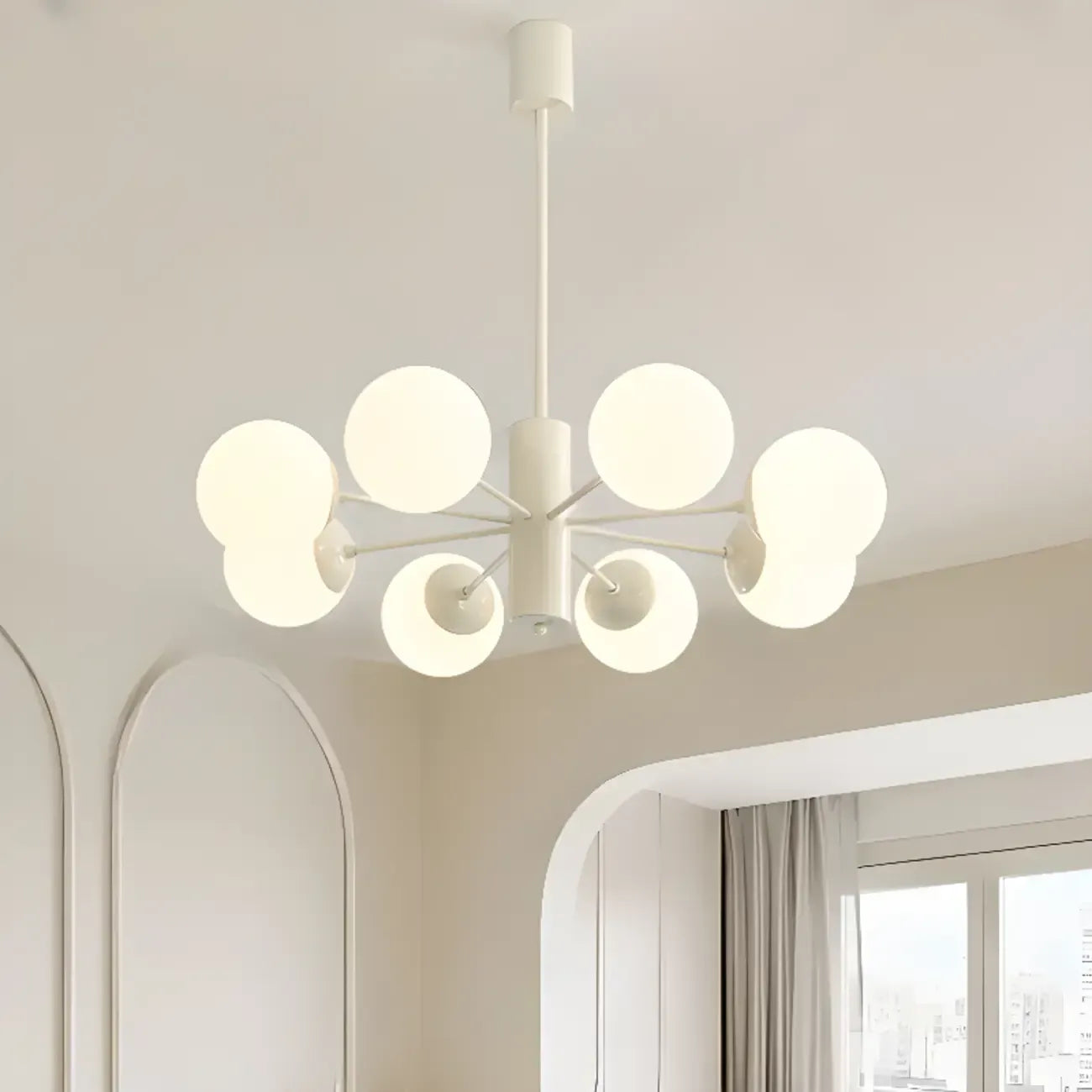 Lustre Sputnik minimaliste en verre sphérique blanc