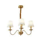 Lustre classique doré avec abat-jour élégant en tissu blanc