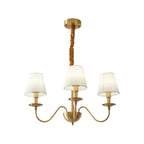 Lustre classique doré avec abat-jour élégant en tissu blanc