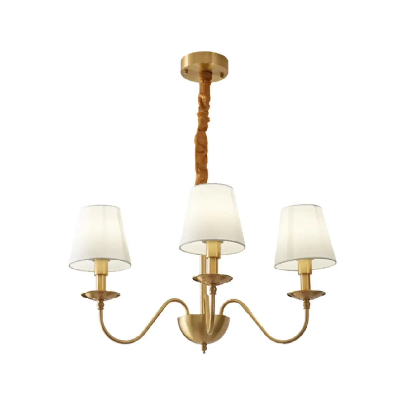 Lustre classique doré avec abat-jour élégant en tissu blanc