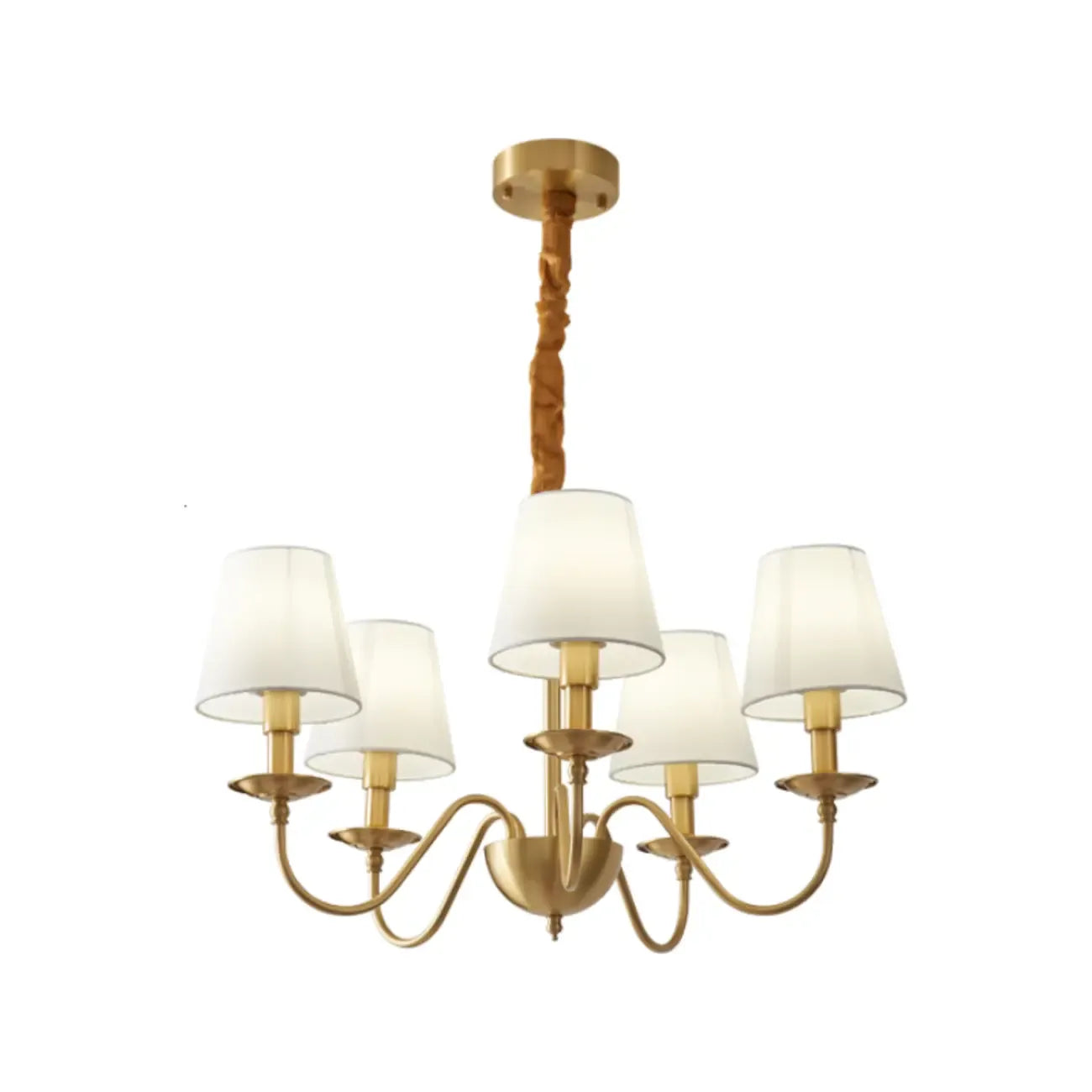 Lustre classique doré avec abat-jour élégant en tissu blanc