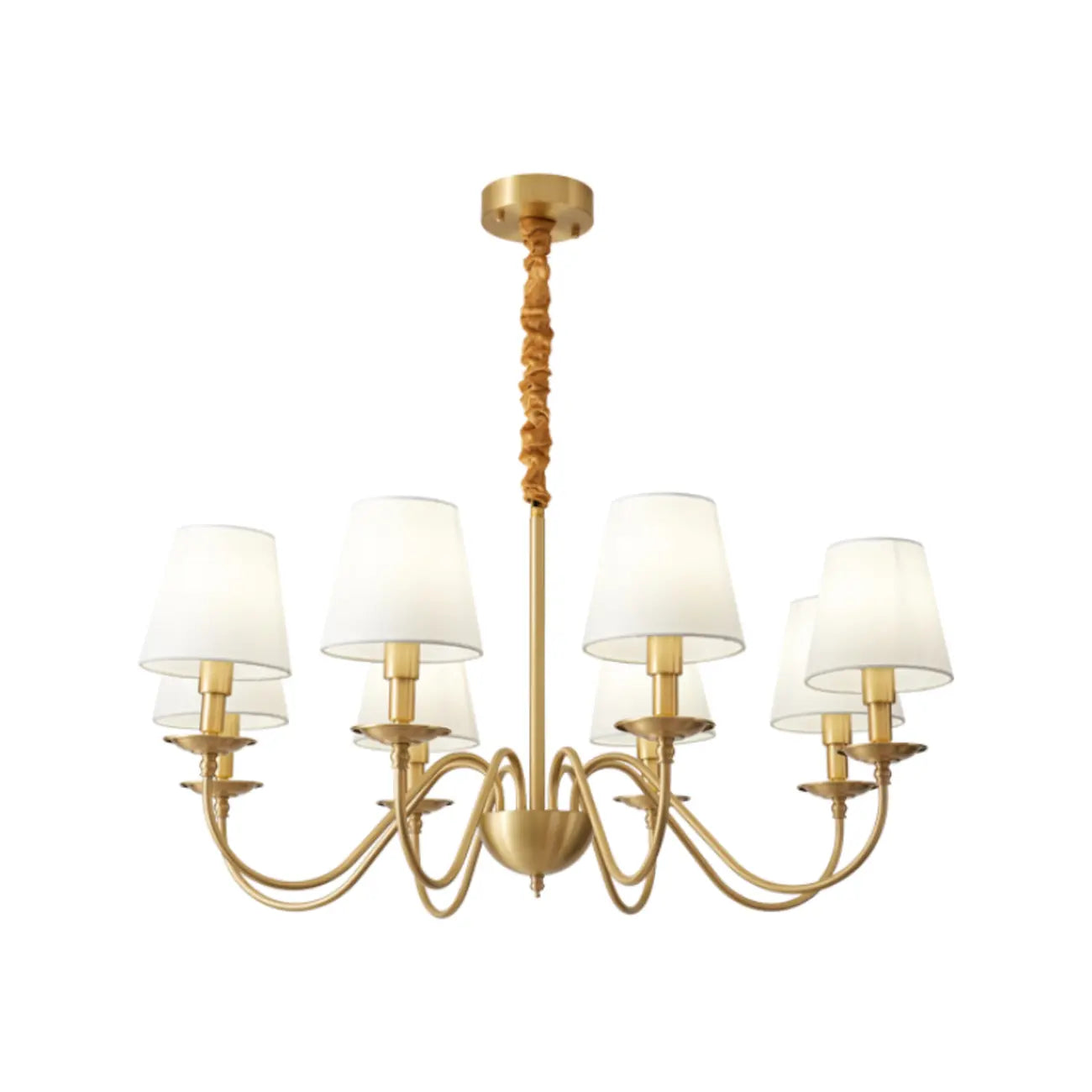Lustre classique doré avec abat-jour élégant en tissu blanc