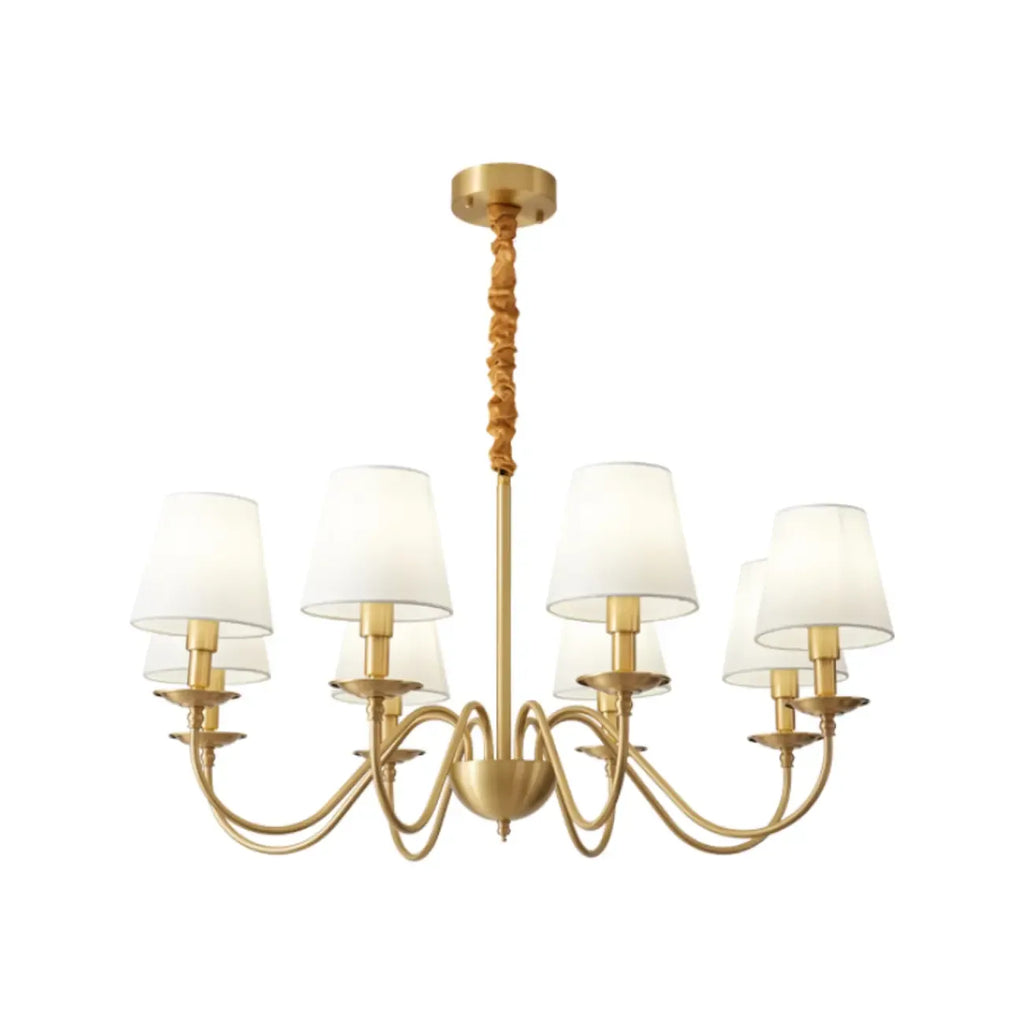 Lustre classique doré avec abat-jour élégant en tissu blanc