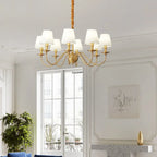 Lustre classique doré avec abat-jour élégant en tissu blanc