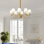 Lustre classique doré avec abat-jour élégant en tissu blanc