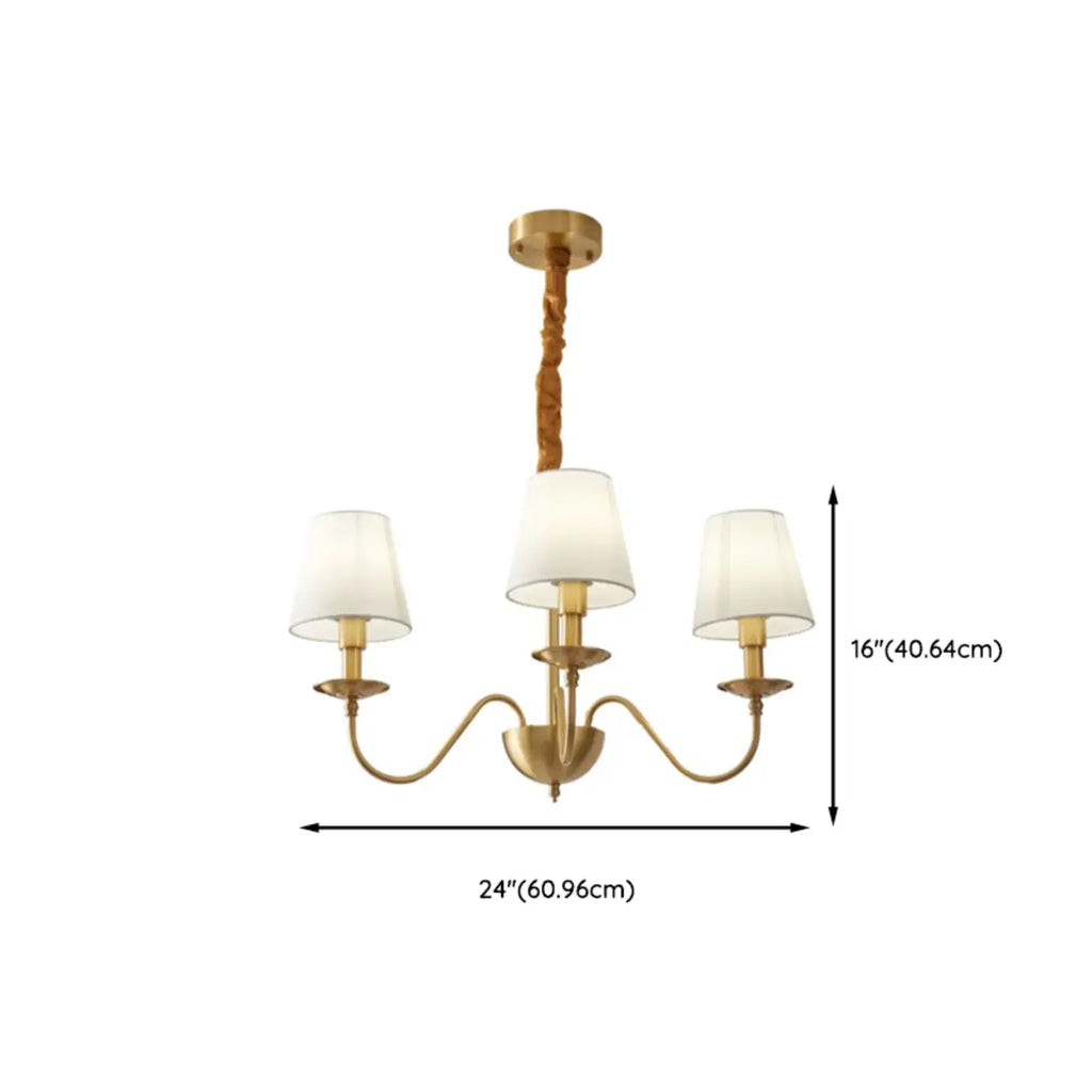 Lustre classique doré avec abat-jour élégant en tissu blanc