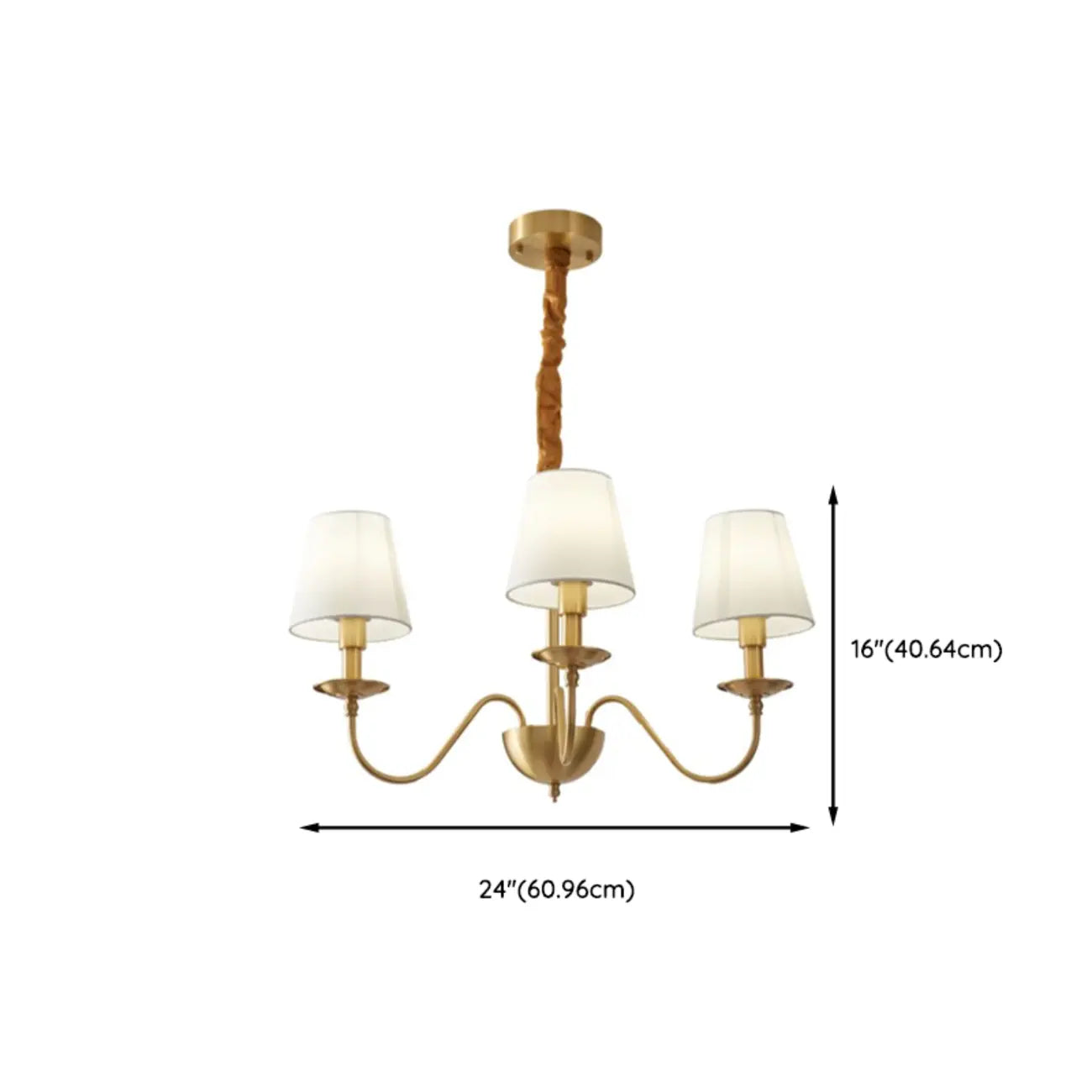 Lustre classique doré avec abat-jour élégant en tissu blanc
