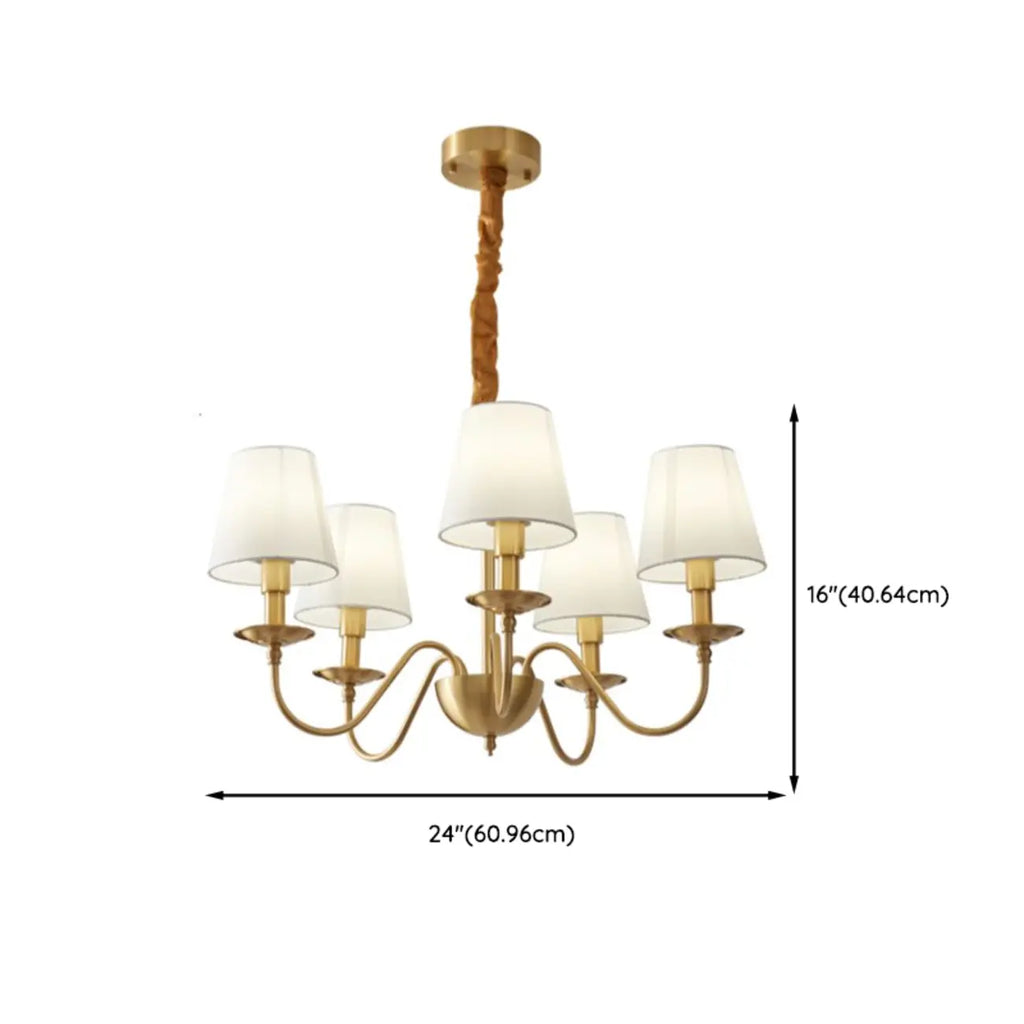 Lustre classique doré avec abat-jour élégant en tissu blanc