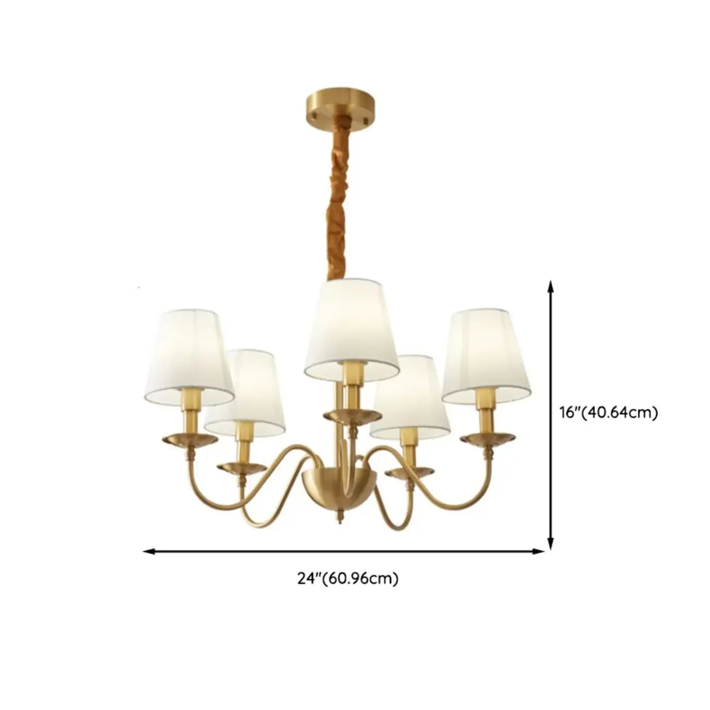 Lustre classique doré avec abat-jour élégant en tissu blanc